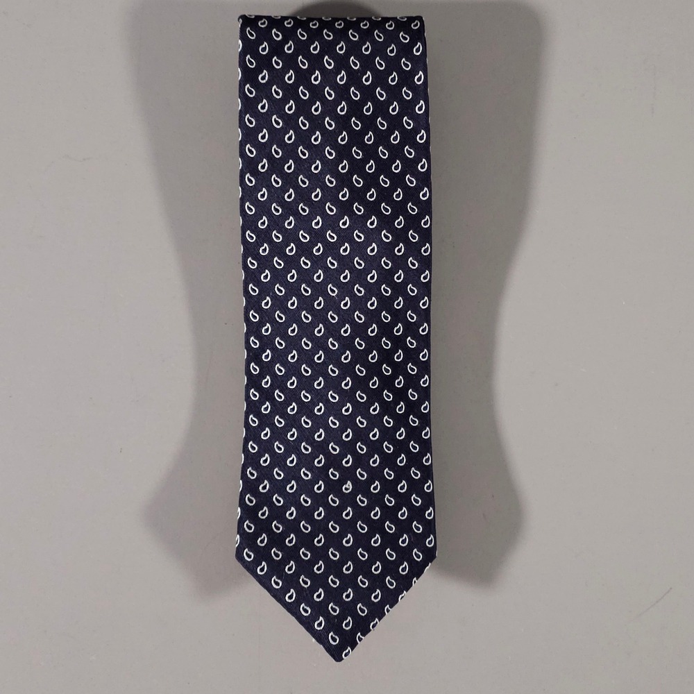 Faconnable Necktie Mens OS Navy Blue Silk Micro Paisley Made in Italy